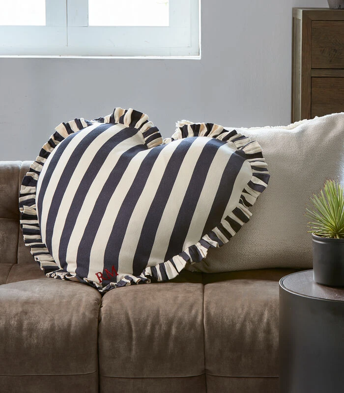 Sierkussen Gestreept Hart, Binnenkussen - Summer Heart - Donkerblauw/White 4 Sierkussen Gestreept Hart, Binnenkussen - Summer Heart - Donkerblauw/White - Afbeelding 2