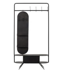 WOOOD Rink Kapstok Met Spiegel - Metaal - Zwart - 188x99x34 -Huisdecoratie 503ec1663a224e1ba077023126886d14