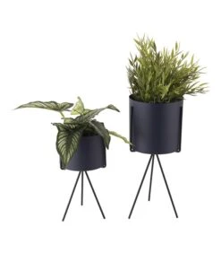 PRESENT TIME Plantenpot Set Pedestal - IJzer Nachtblauw - 29,5x12,5cm & 22x10,5cm -Huisdecoratie 576212e32eb3444abbcdb7d08f8af231