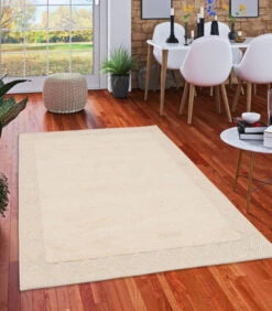 Natuurtapijt Vloerkleed Shaggy Wol Linea Border -Huisdecoratie 7e63e48b811442a99ac6d9f14f5294b5