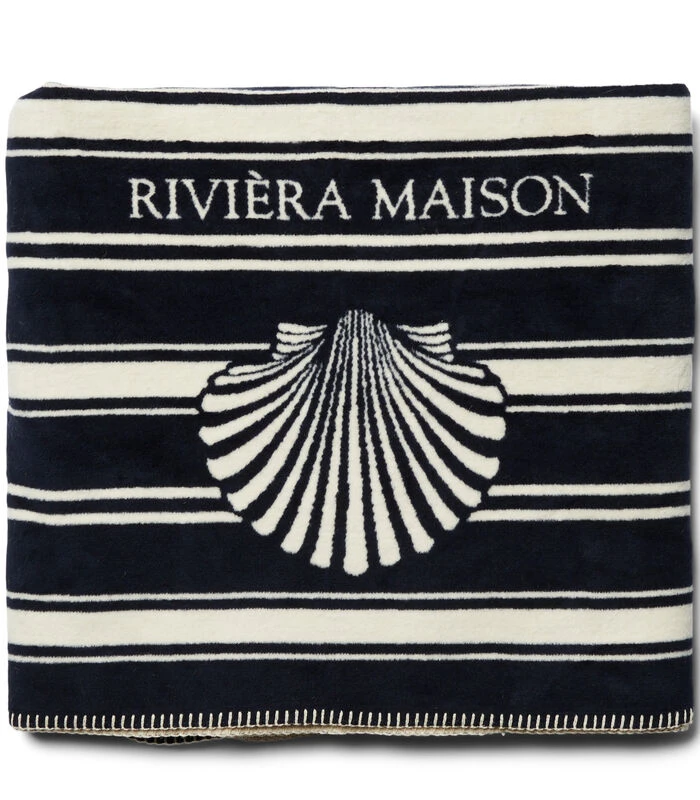 Plaid, Deken Gestreept Schelp - Shoreline - Donkerblauw - 170x130 CM 3 Plaid, Deken Gestreept Schelp - Shoreline - Donkerblauw - 170x130 CM