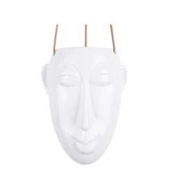 PRESENT TIME Hangende Plantenpot Mask - Glazuur Wit - Lang - 12,5x17,3x22,3cm