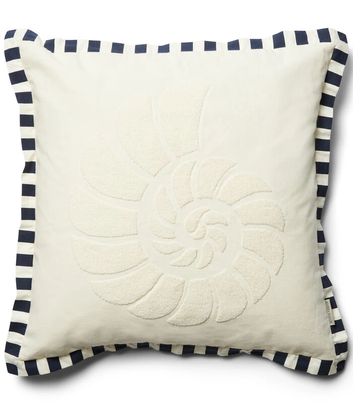 Kussenhoes, Kussensloop 50x50, Gestrept - Happy Shell - Wit/ Blauw 3 Kussenhoes, Kussensloop 50x50, Gestrept - Happy Shell - Wit/ Blauw