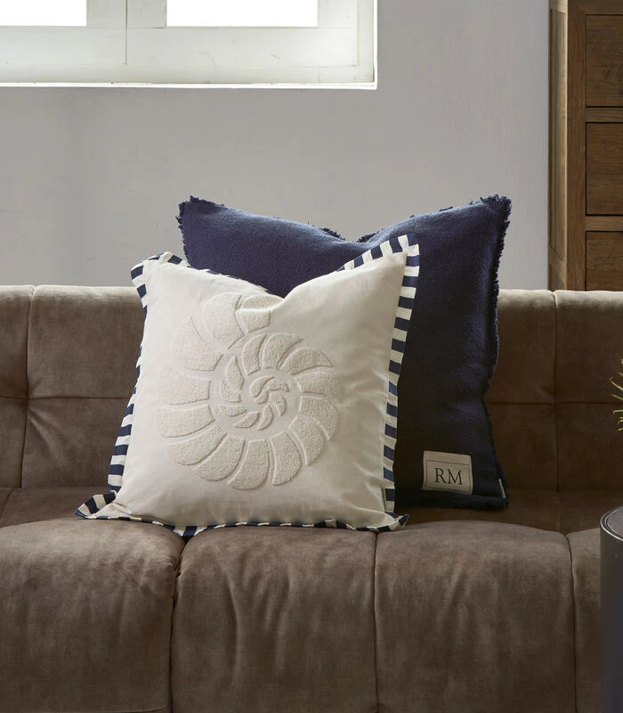 Kussenhoes, Kussensloop 50x50, Gestrept - Happy Shell - Wit/ Blauw 4 Kussenhoes, Kussensloop 50x50, Gestrept - Happy Shell - Wit/ Blauw - Afbeelding 2