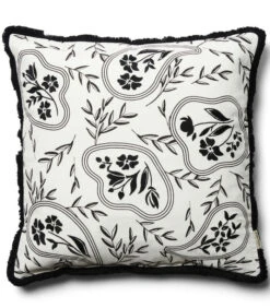 Kussenhoes, Kussensloop 50x50, Bloemenprint - Xanadu - Zwart/ Wit
